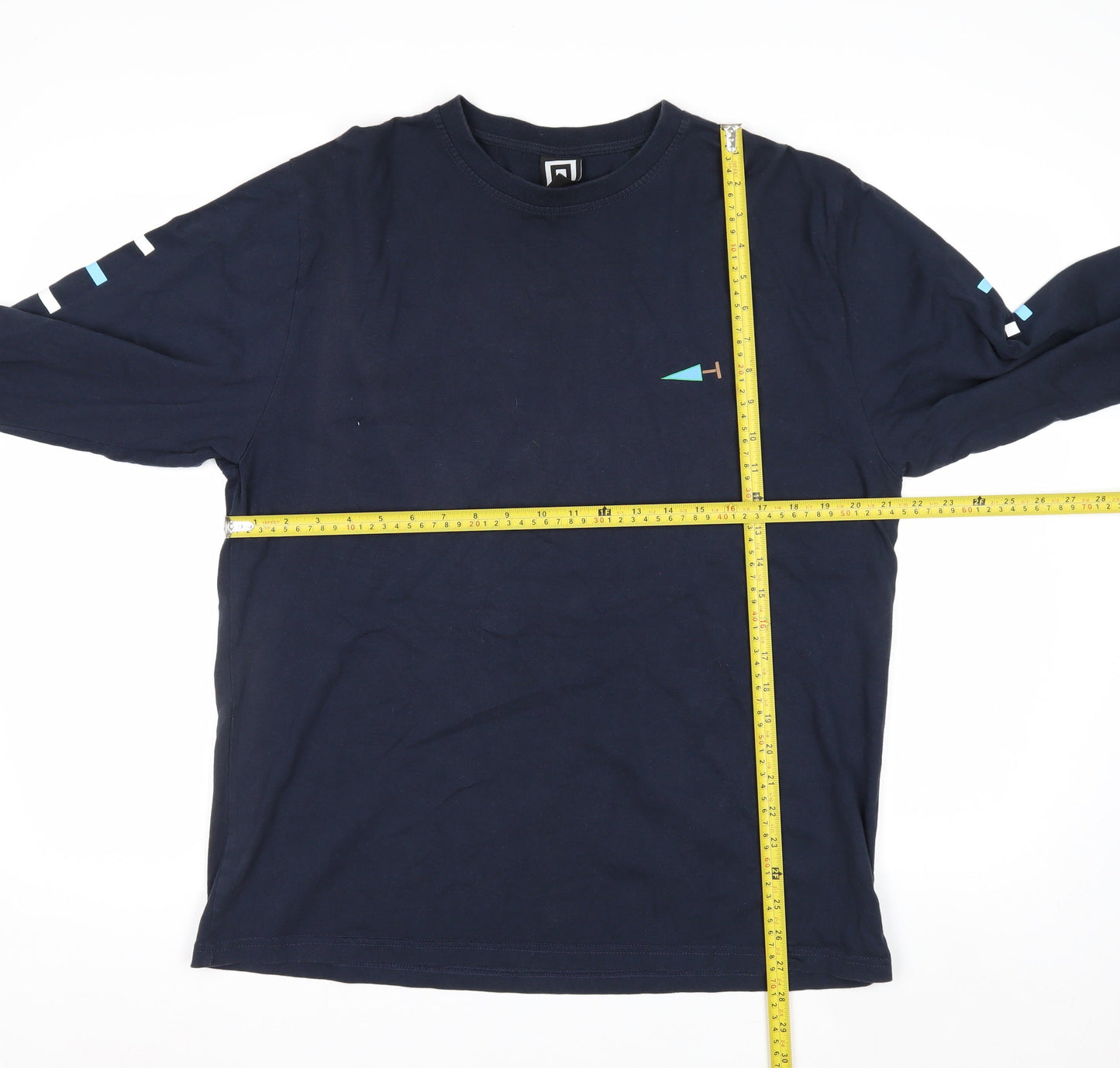 DEKMANTEL Men's Blue Long Sleeve Graphic Cotton Top L