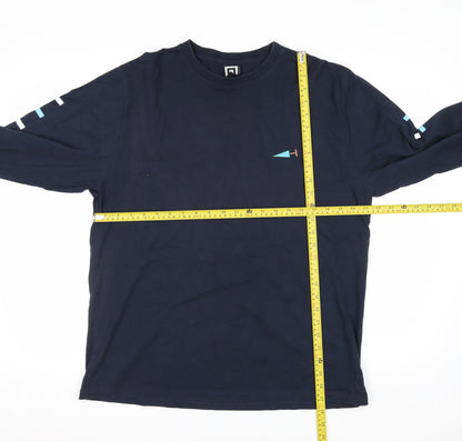 DEKMANTEL Men's Blue Long Sleeve Graphic Cotton Top L