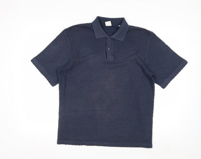 Jack & Jones Men’s Blue Textured Short Sleeve Polo Shirt M