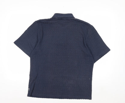 Jack & Jones Men’s Blue Textured Short Sleeve Polo Shirt M
