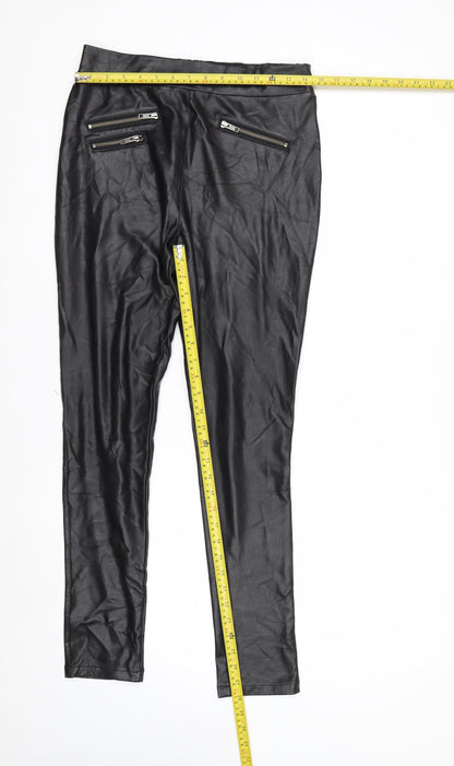 Sosandar Womens Black Size 10R Faux Leather Zip Pocket Leggings