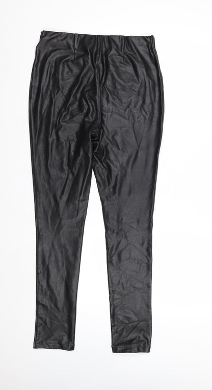 Sosandar Womens Black Size 10R Faux Leather Zip Pocket Leggings