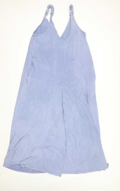 Next Women Blue Jumpsuit UK 16 Sleeveless Wide-Leg Summer Style