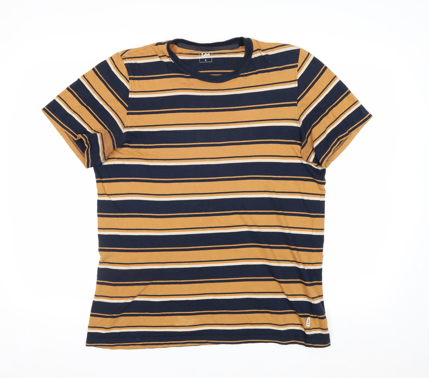Lee Men's Brown Striped Cotton Crew Neck Short Sleeve T-Shirt Size S