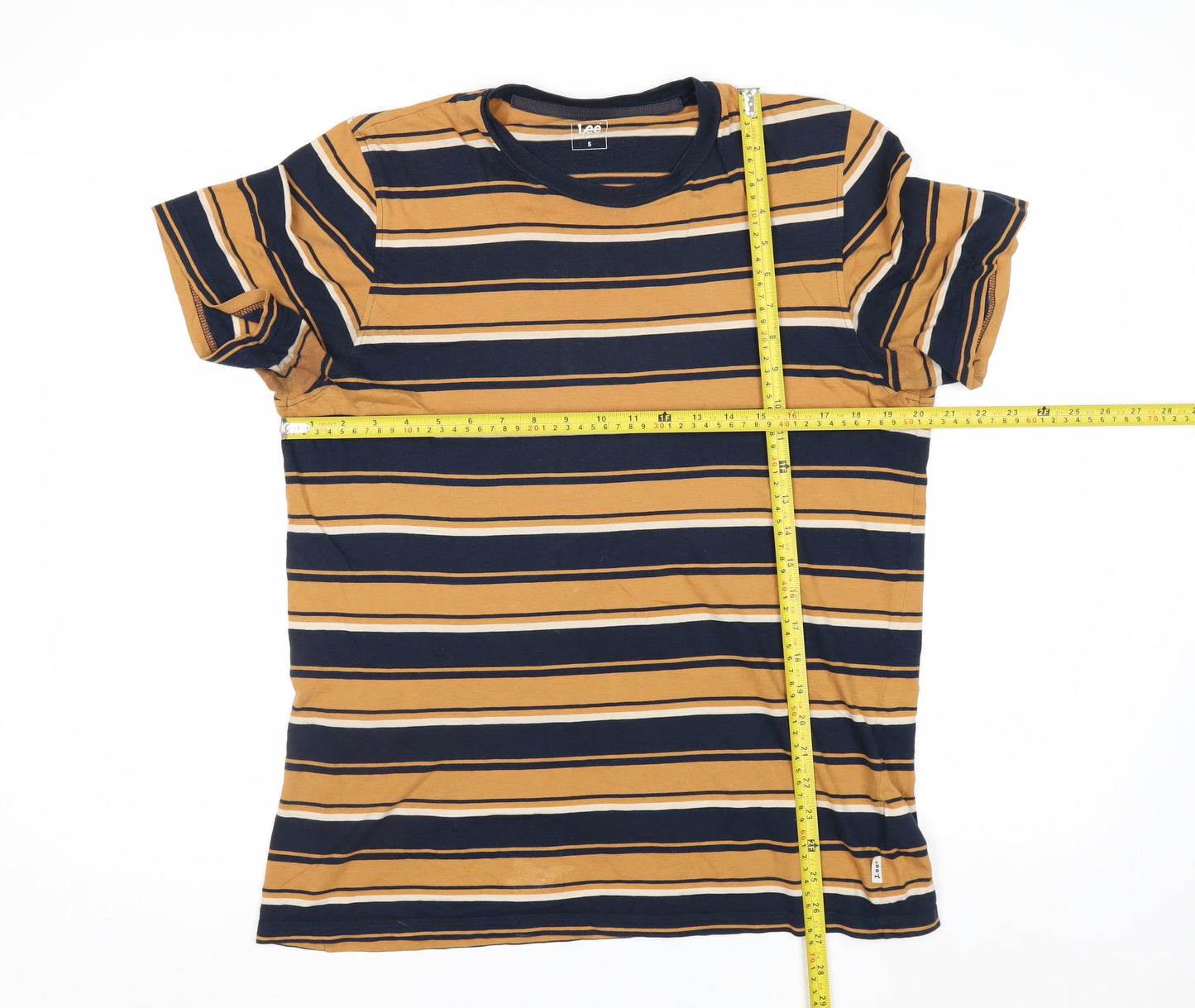 Lee Men's Brown Striped Cotton Crew Neck Short Sleeve T-Shirt Size S