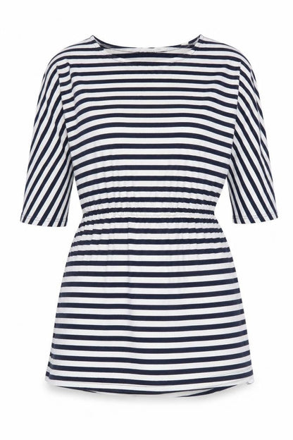 Glamorous Women’s Blue Striped Tunic Blouse Size S 3/4 Sleeve