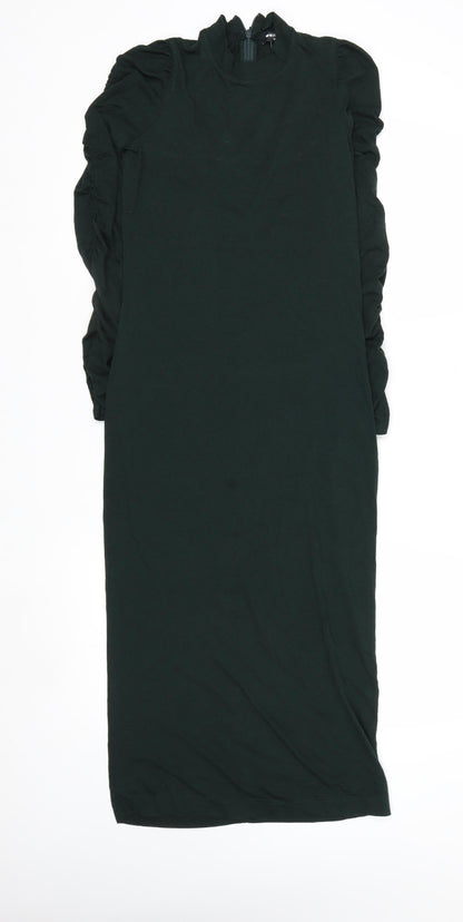 Whistles Petite Green Bodycon Midi Dress UK 8 Long Sleeve High Neck