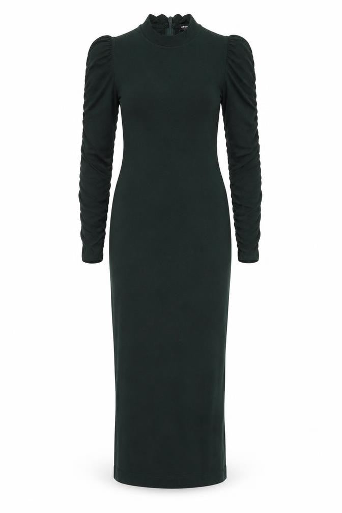 Front view of Whistles Petite Green Bodycon Midi Dress UK 8 Long Sleeve High Neck