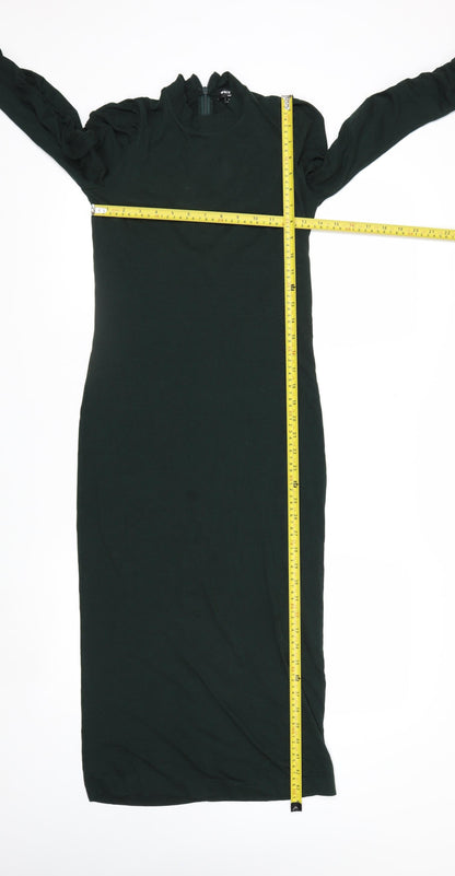 Whistles Petite Green Bodycon Midi Dress UK 8 Long Sleeve High Neck