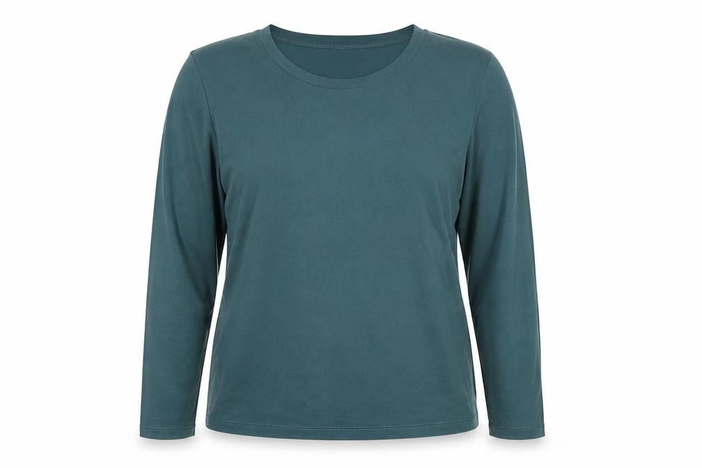 Monki Women's Green Basic Long Sleeve Modal Blend T-Shirt Size L