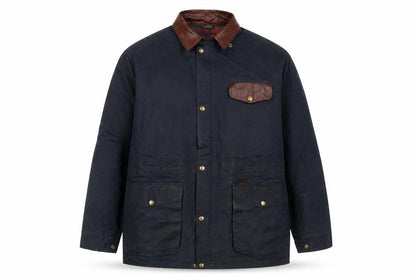 Koolah Men's Blue Waxed Cotton Jacket L Leather Collar Outdoor Style