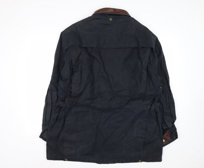 Koolah Men's Blue Waxed Cotton Jacket L Leather Collar Outdoor Style