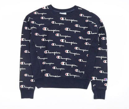 Champion Men's Blue Small Reverse Weave Logo Pullover Jumper