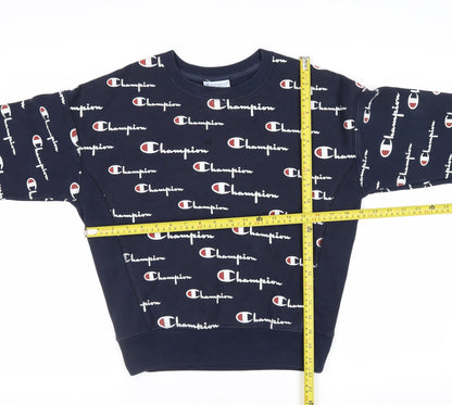 Champion Men's Blue Small Reverse Weave Logo Pullover Jumper