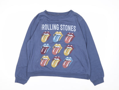 The Rolling Stones Blue Women's Large Pullover Sweatshirt Graphic Cotton Blend