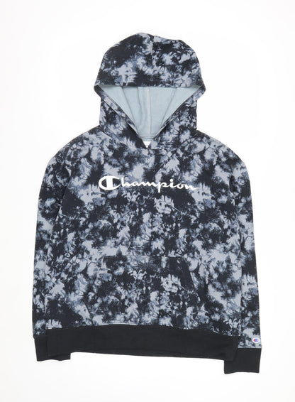 Champion Men's Blue Tie-Dye Pullover Hoodie M Fleece Logo Gymwear