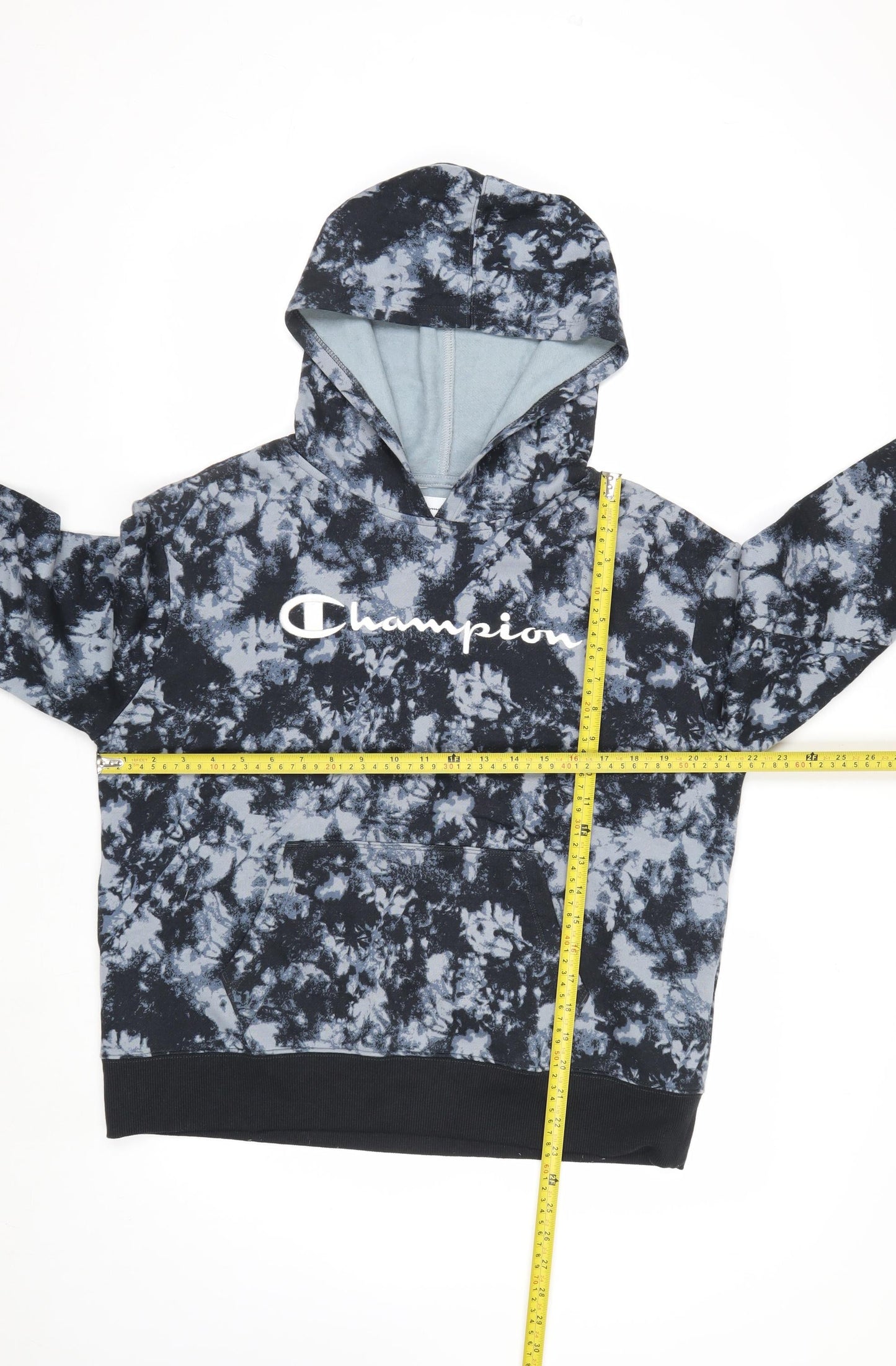 Champion Men's Blue Tie-Dye Pullover Hoodie M Fleece Logo Gymwear