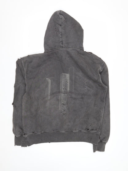 C2H4 Men's Grey Distressed Pullover Hoodie Small Grunge Zip Style