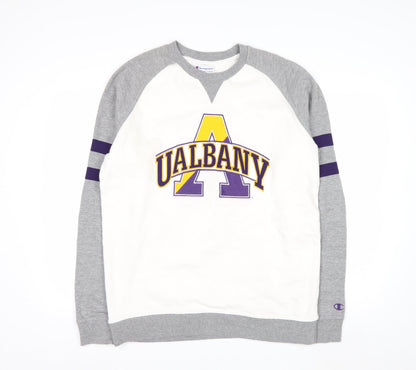 Champion Mens Grey White UAlbany Logo Sweatshirt M Pullover