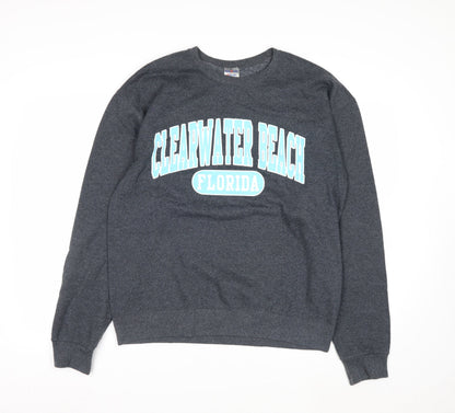 Jerzees Men's Grey Clearwater Beach Florida Graphic Pullover Sweatshirt M