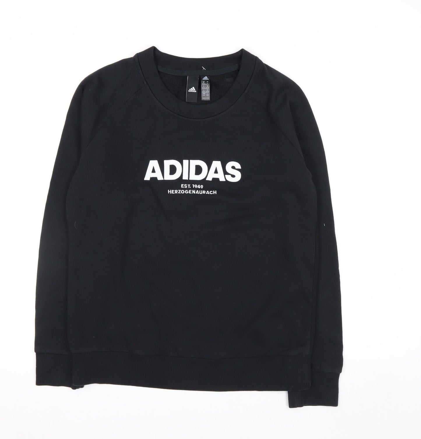 Adidas Women Black Crew Neck Pullover Sweatshirt M 12-14 Logo Print
