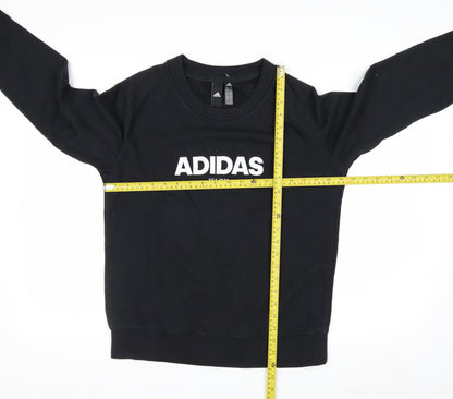 Adidas Women Black Crew Neck Pullover Sweatshirt M 12-14 Logo Print