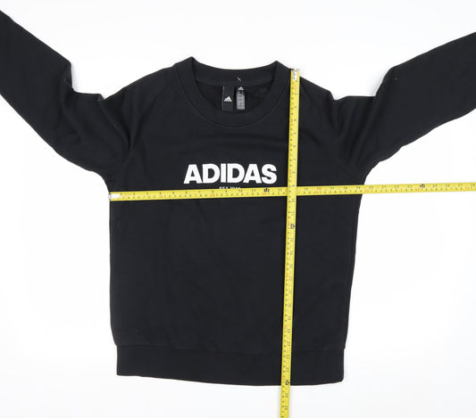 Adidas Women Black Crew Neck Pullover Sweatshirt M 12-14 Logo Print