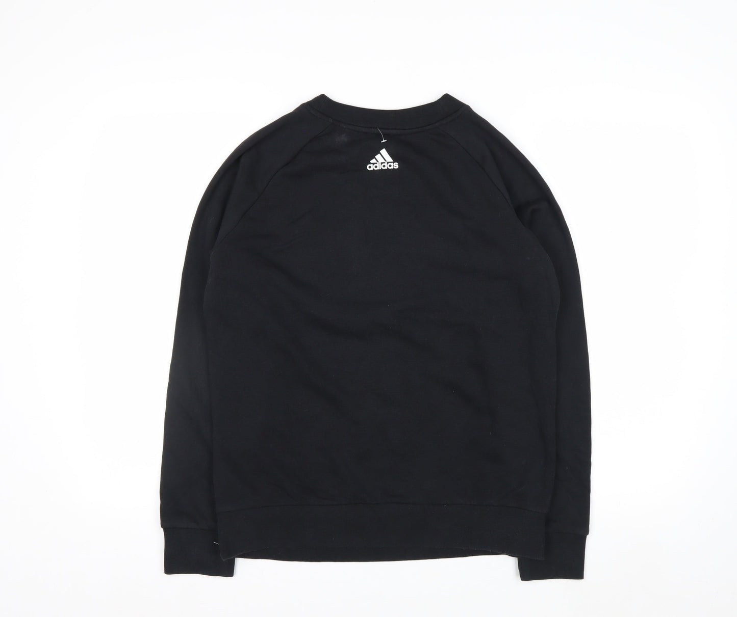 Adidas Women Black Crew Neck Pullover Sweatshirt M 12-14 Logo Print