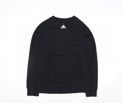 Adidas Women Black Crew Neck Pullover Sweatshirt M 12-14 Logo Print