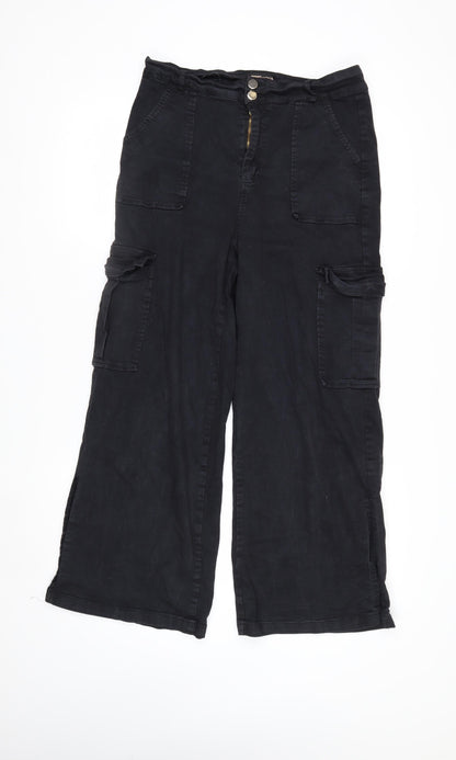 Pink Vanilla Women’s Black Cargo Wide-Leg Trousers Size 14