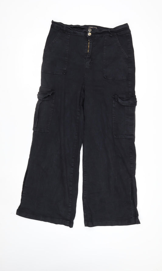 Pink Vanilla Women’s Black Cargo Wide-Leg Trousers Size 14