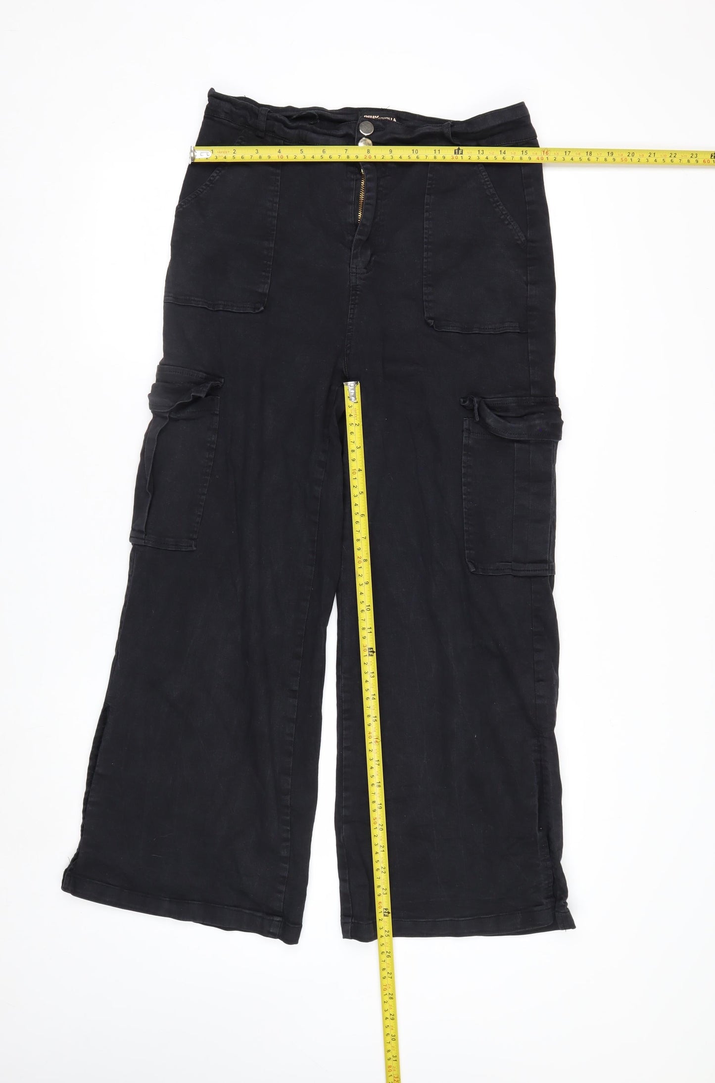 Pink Vanilla Women’s Black Cargo Wide-Leg Trousers Size 14