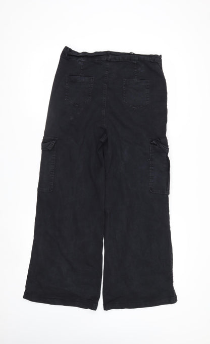 Pink Vanilla Women’s Black Cargo Wide-Leg Trousers Size 14