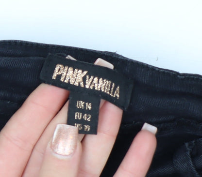 Pink Vanilla Women’s Black Cargo Wide-Leg Trousers Size 14