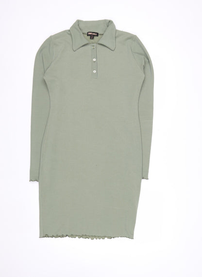 Pink Vanilla Women Green Collared Long Sleeve Knit Shirt Dress Size 12