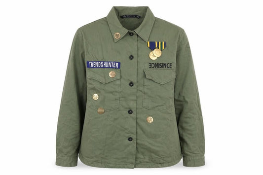 Zara Women Green Military Button-Up Twill Cotton Shirt Size 8