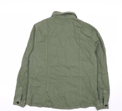 ZARA Women Green Military Button-Up Twill Cotton Shirt Size 8