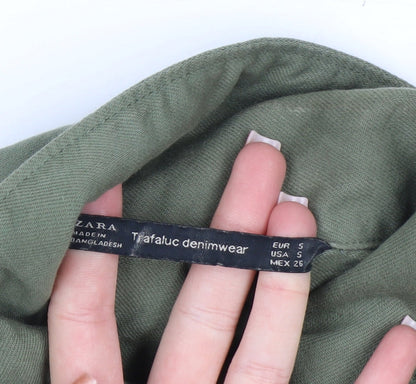 ZARA Women Green Military Button-Up Twill Cotton Shirt Size 8