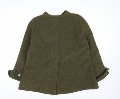 Krizia Women's Green Wool Embroidered Mid-Length Coat Size 14