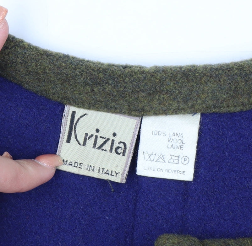 Krizia Women's Green Wool Embroidered Mid-Length Coat Size 14