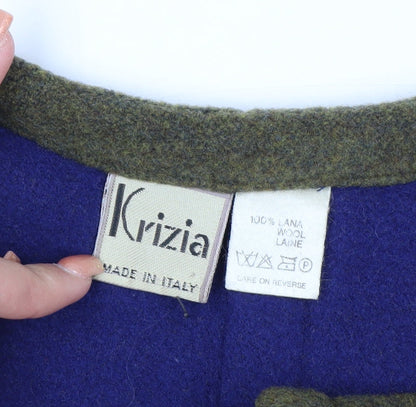 Krizia Women's Green Wool Embroidered Mid-Length Coat Size 14