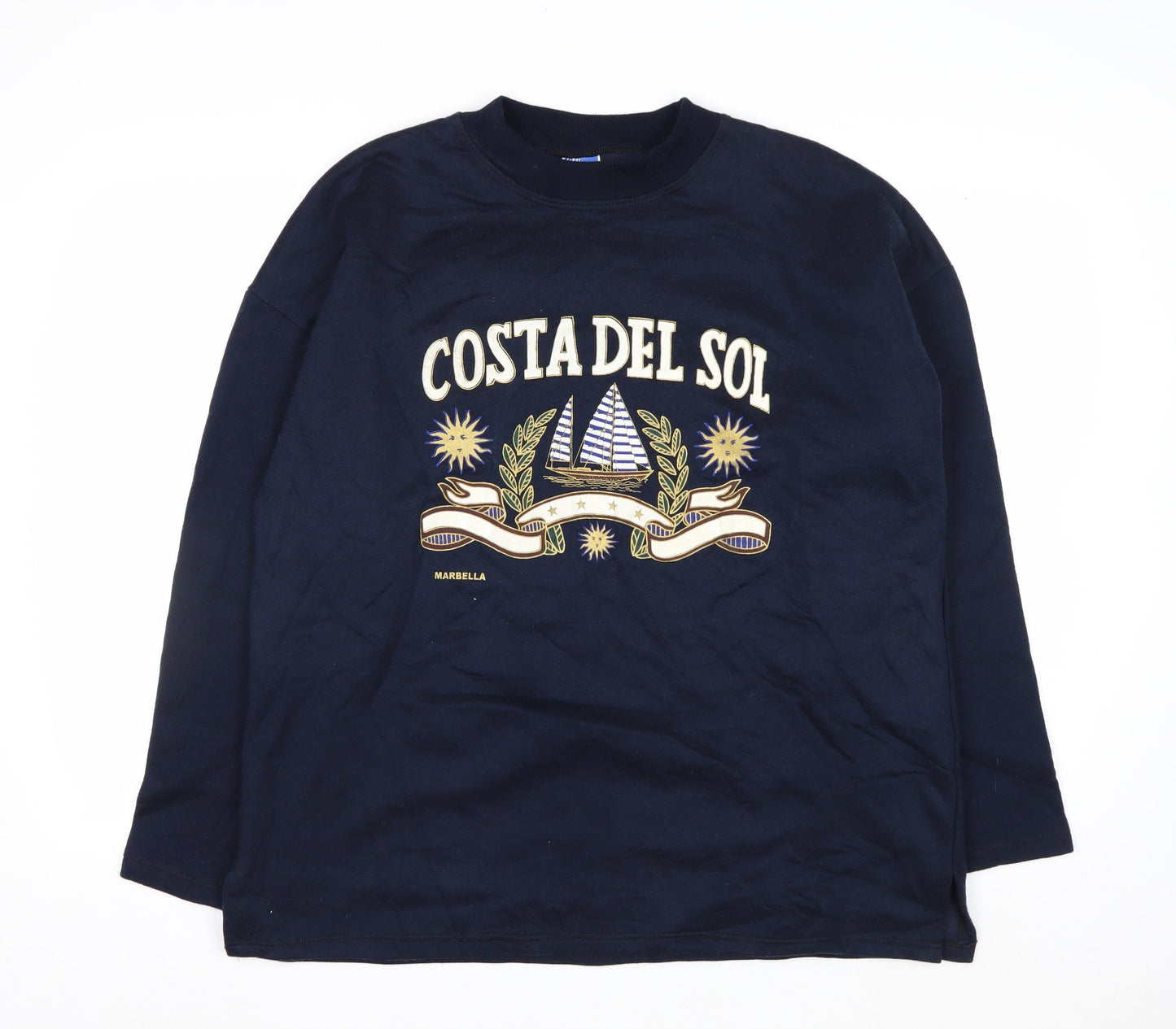 Vallarme Men's Blue Costa Del Sol Embroidered Cotton Sweatshirt L