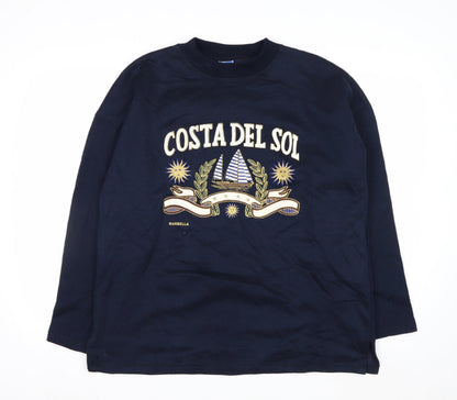 Vallarme Men's Blue Costa Del Sol Embroidered Cotton Sweatshirt L