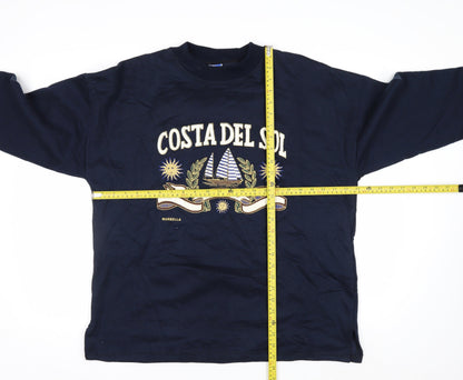 Vallarme Men's Blue Costa Del Sol Embroidered Cotton Sweatshirt L