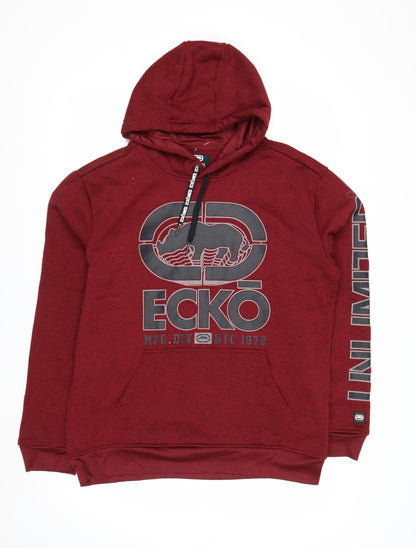 Ecko Unltd Men's Red Pullover Hoodie Size L Graphic Logo Sweatshirt