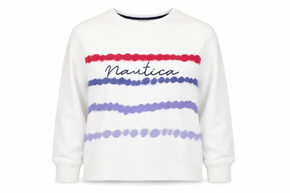 Nautica Women's White Striped Pullover Sweatshirt Size L Cotton Blend