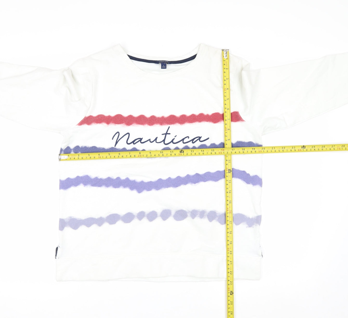Nautica Women's White Striped Pullover Sweatshirt Size L Cotton Blend