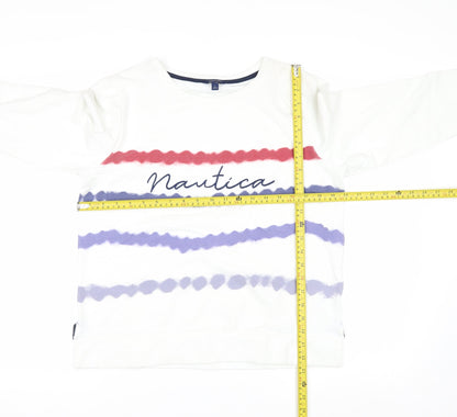 Nautica Women's White Striped Pullover Sweatshirt Size L Cotton Blend