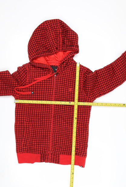 Hurley Men's Red Check Full Zip Hoodie XS Fleece Lined