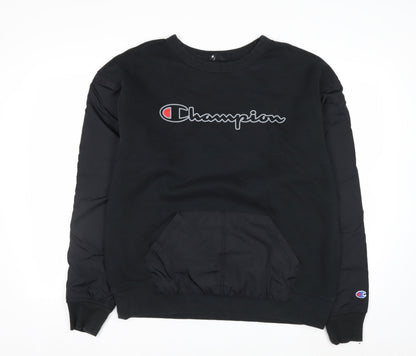 Champion Men's Black L Pullover Crew Neck Sweatshirt with Logo